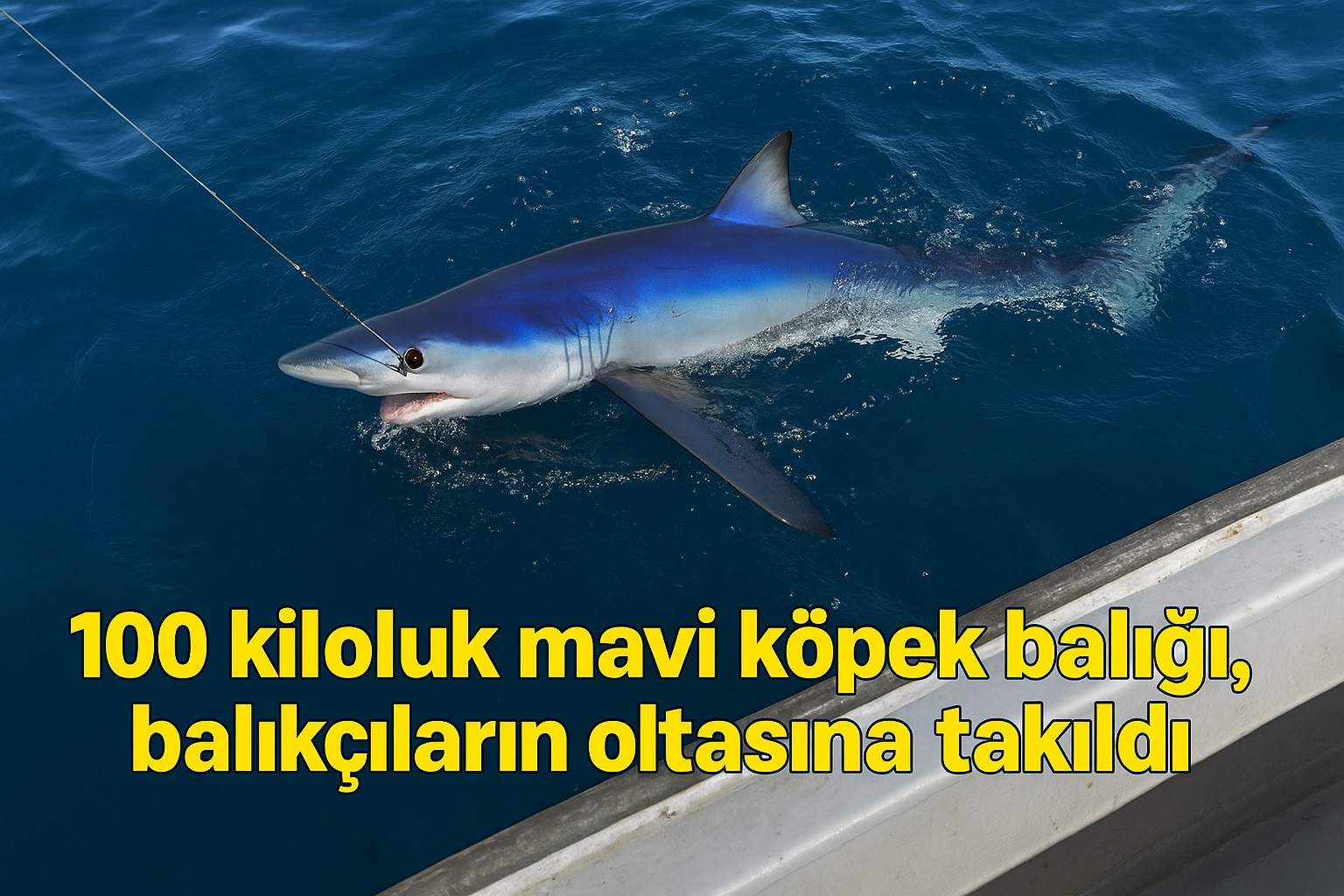 100 Kiloluk Mavi Köpek Balığı Balıkçıların Oltasına Takıldı:“Kıyıya İnmeye Başladılar!”